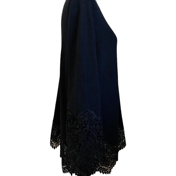 Chico's Black Size Large Lace Sleeve Pullover Sweater - Picture 2 of 8